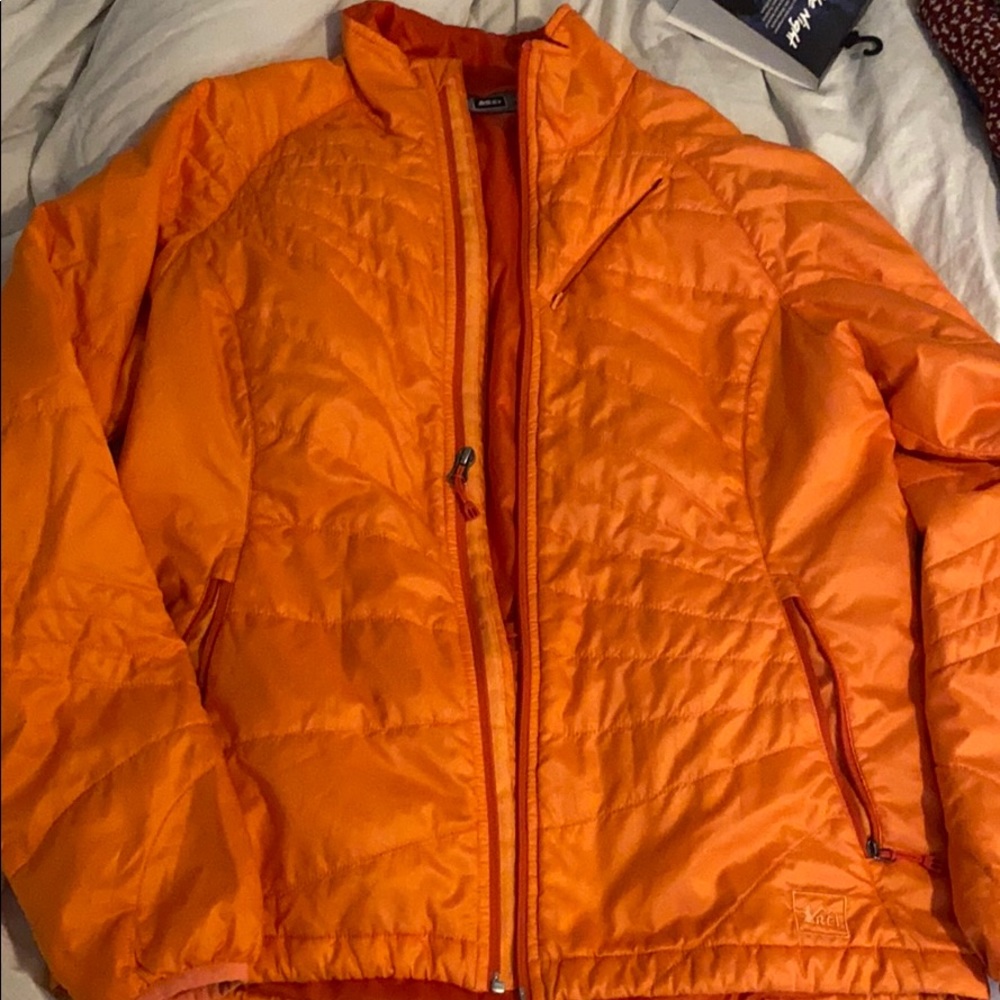 REI puffer jacket orange